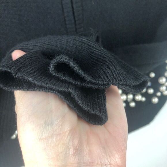 Nanette Lepore Carnival Pearl & Rhinestone Embellished Black Wool Cardigan US S - Picture 10 of 14